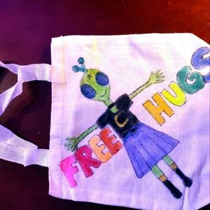 Alien free hugs reusable mini tote bag canvas